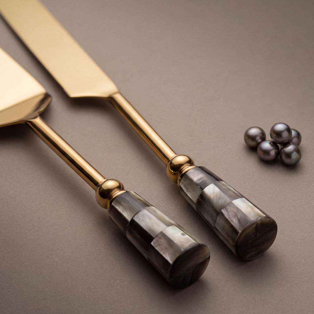 Black mother-of-pearl cake set of 2 (knife with cake lifting spatula)