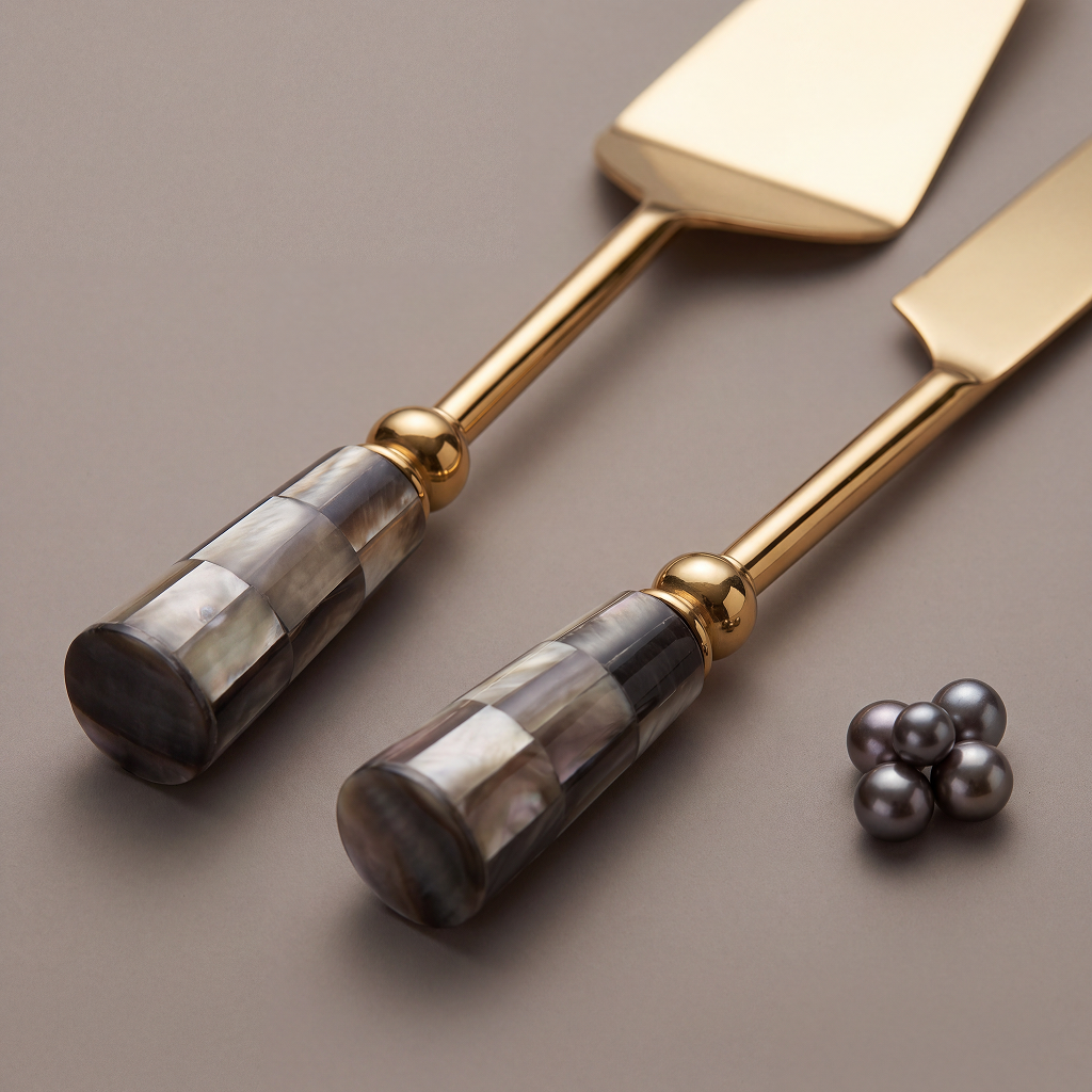 Black mother-of-pearl cake set of 2 (knife with cake lifting spatula)