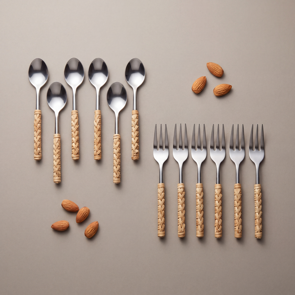 Rattan coffee spoons & cocktail forks (set of 12)