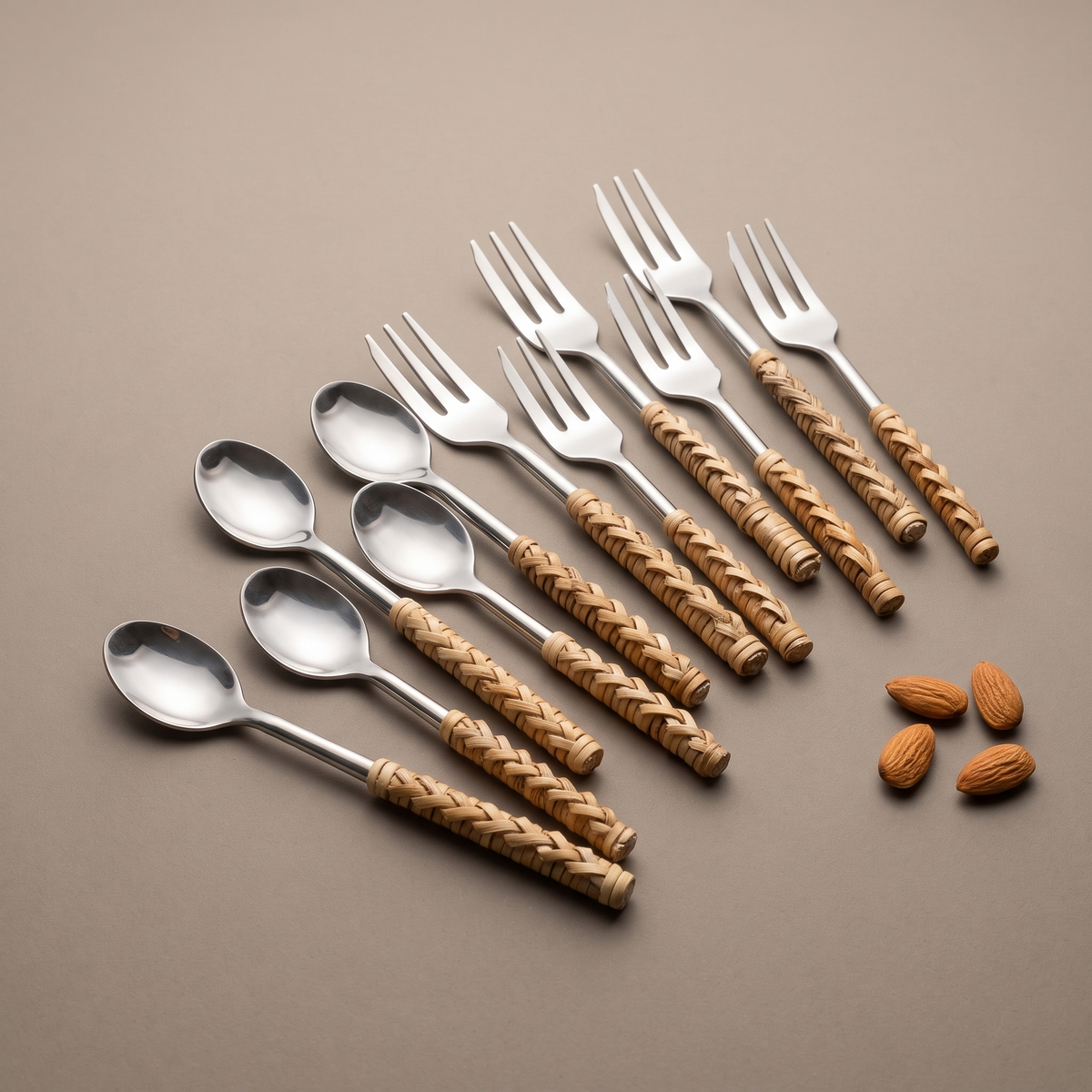 Rattan coffee spoons & cocktail forks (set of 12)