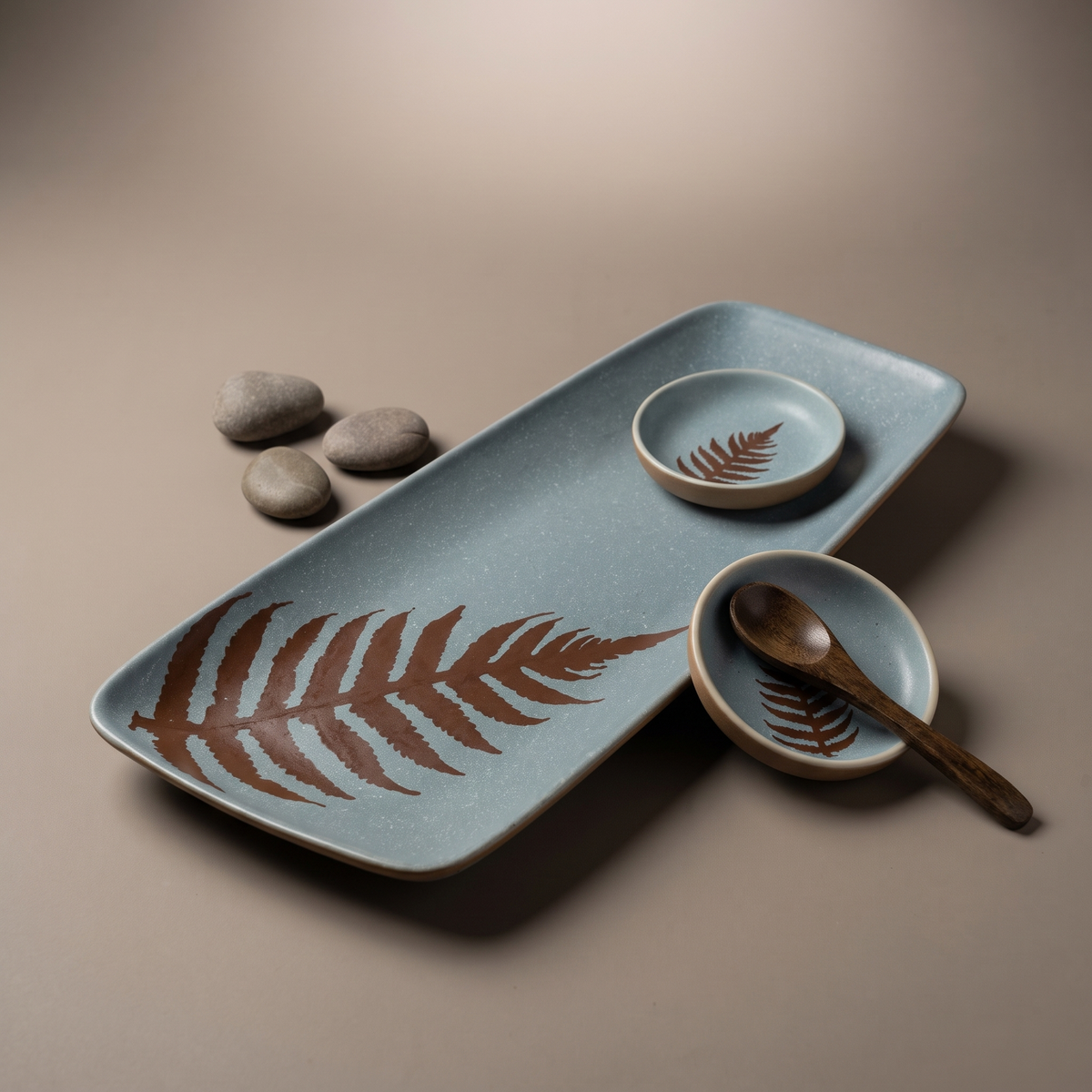 Dual Tone large rectangular platter (with dip bowl & spoon)