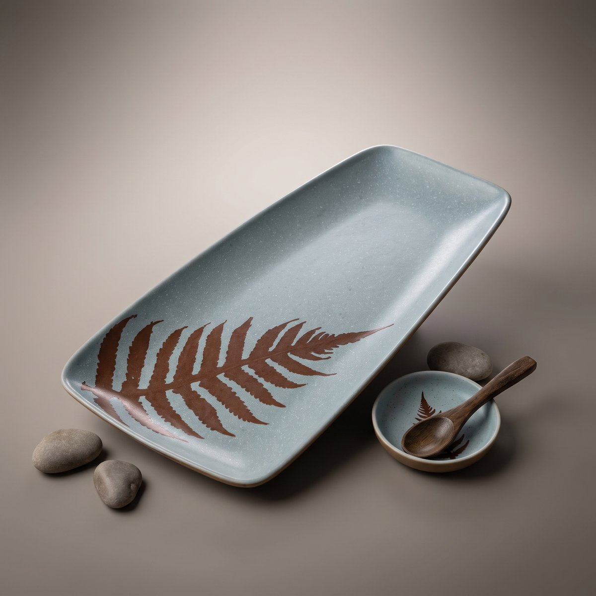Dual Tone medium rectangular platter (with dip bowl & spoon)