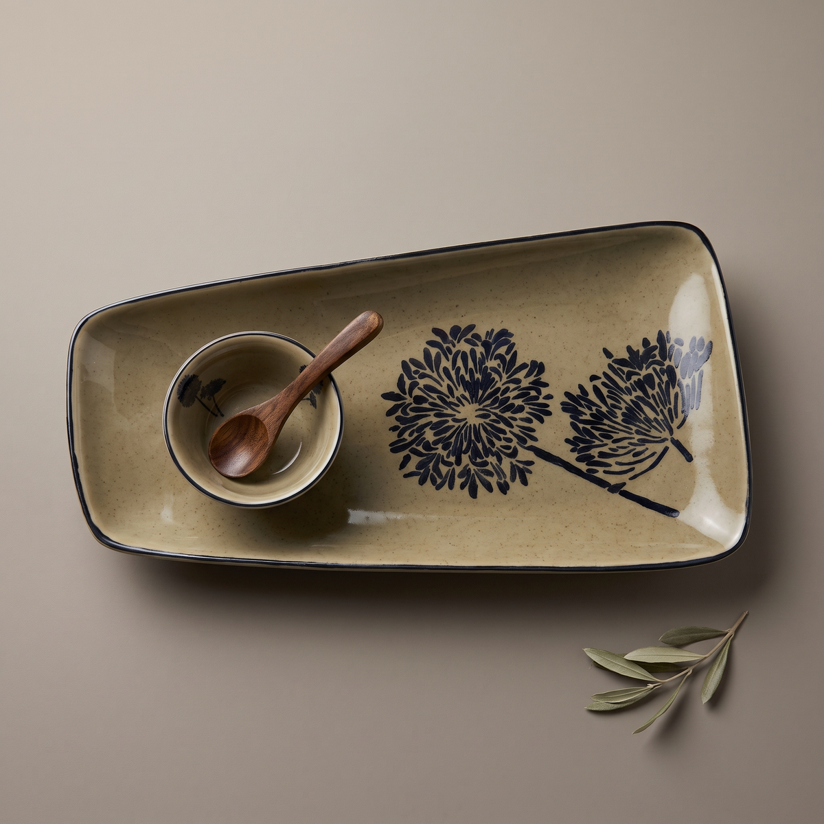 Olive & Dandelion medium rectangular platter (with dip bowl and spoon)
