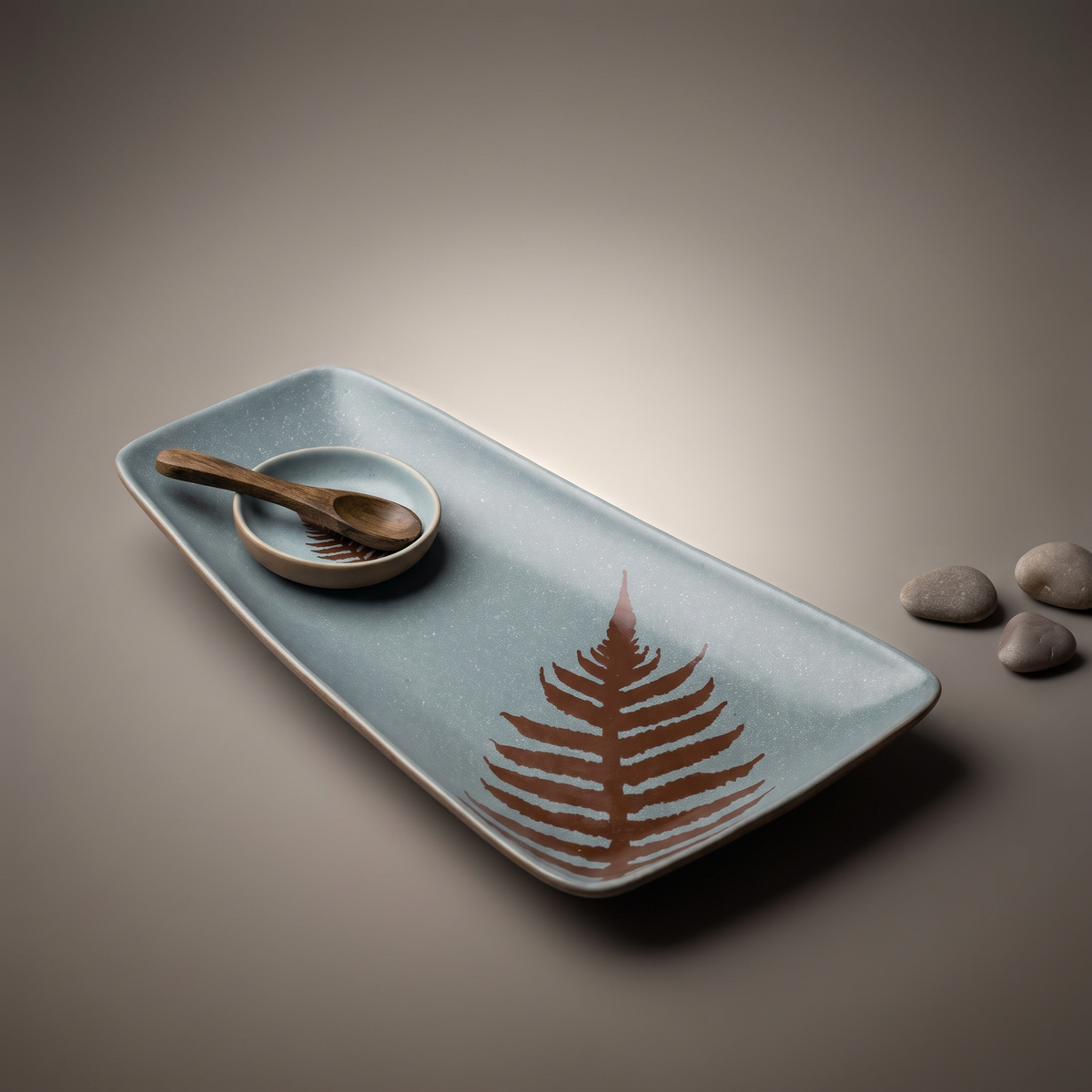 Dual Tone large rectangular platter (with dip bowl & spoon)