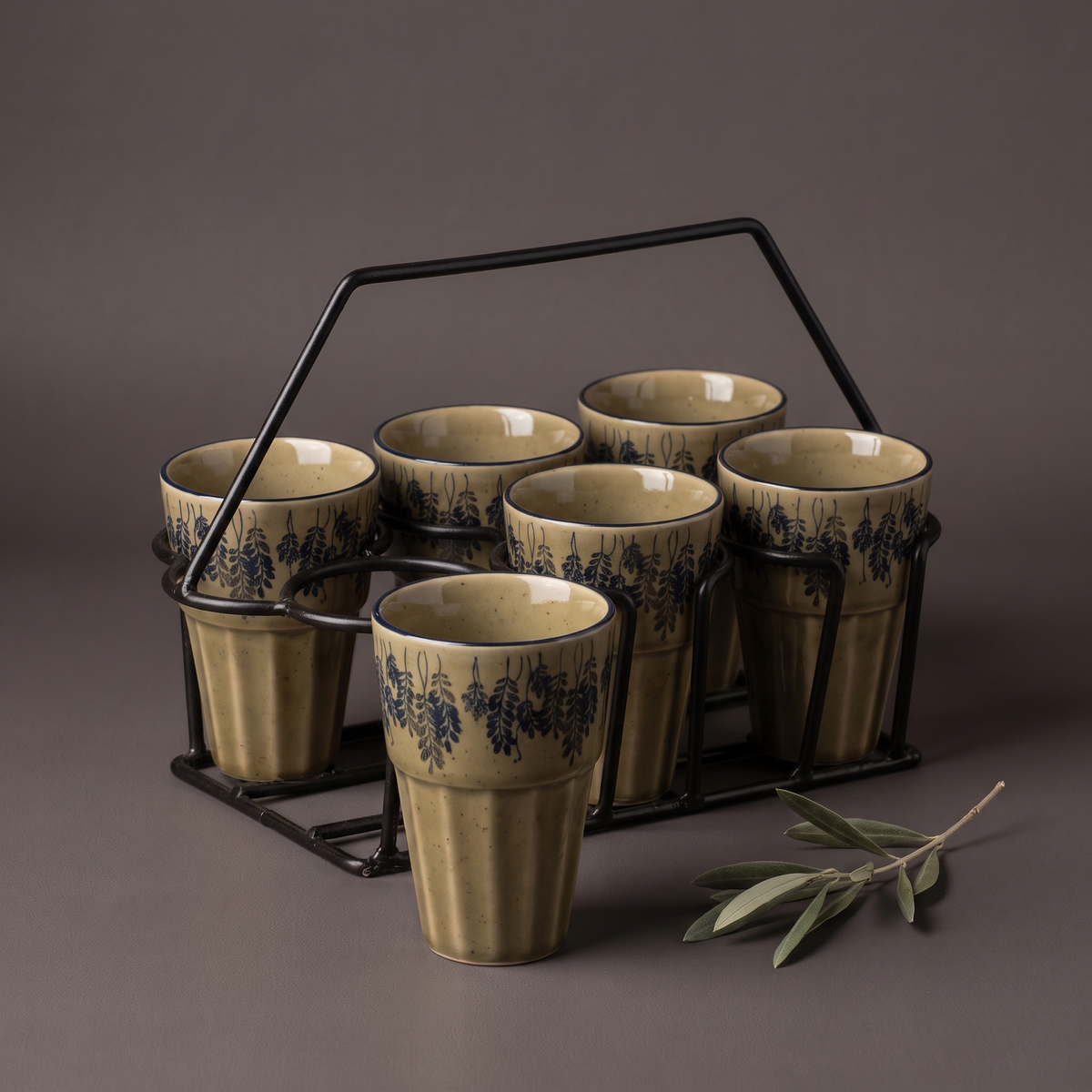 Olive & Dandelion cutting chai glass set with stand (set of 6)