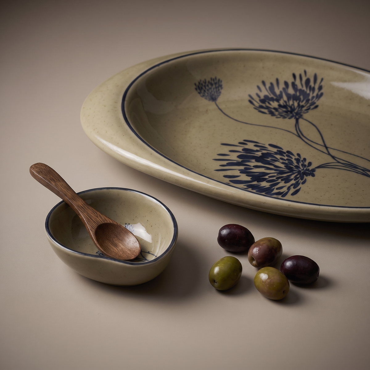 Olive & Dandelion oval platter (with dip bowl and spoon)