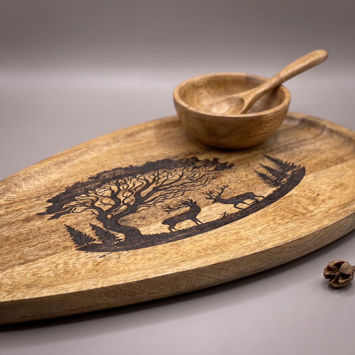 Forest Silhouette Black oval platter (with dip bowl & spoon)