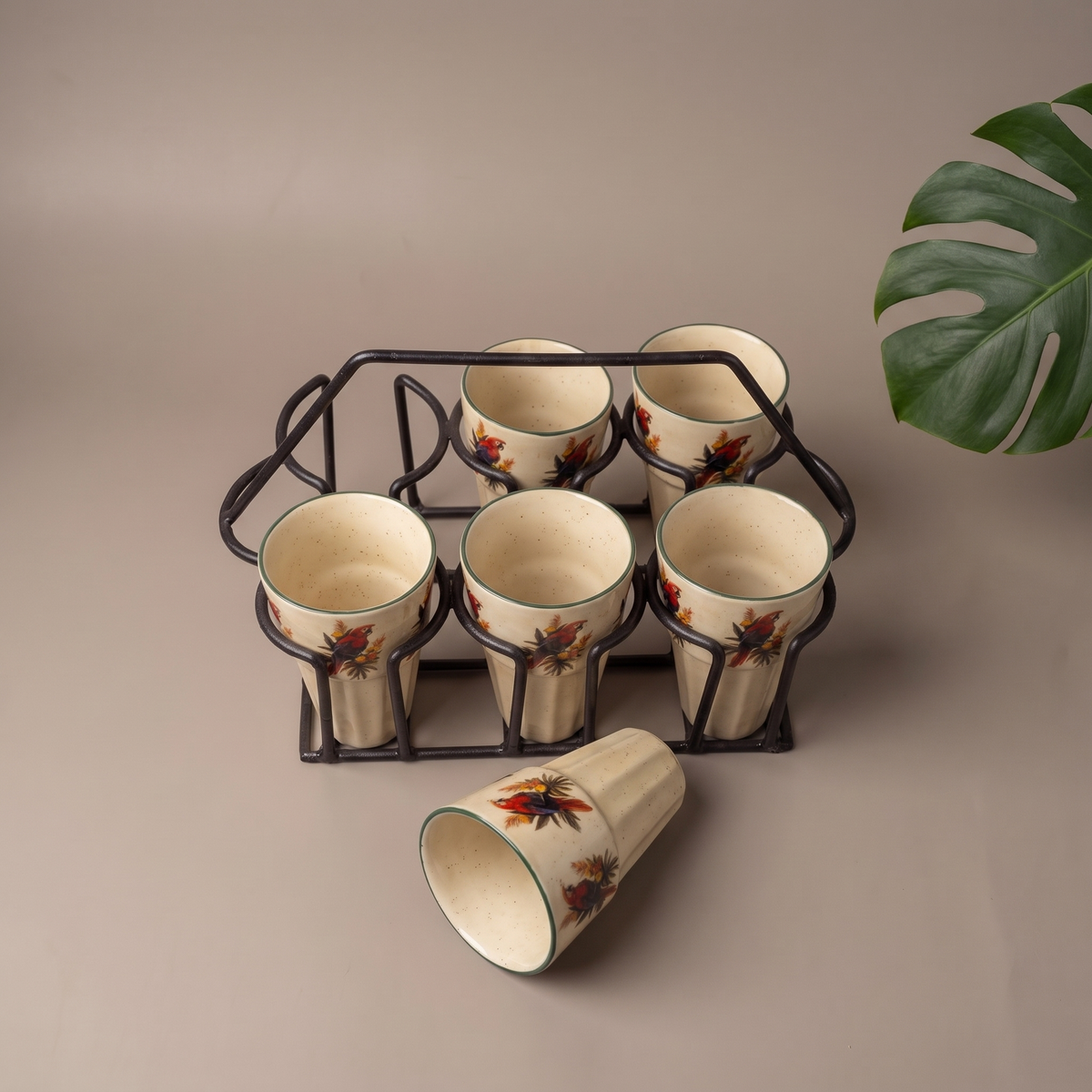 Tropical cutting chai glass set with stand (set of 6)