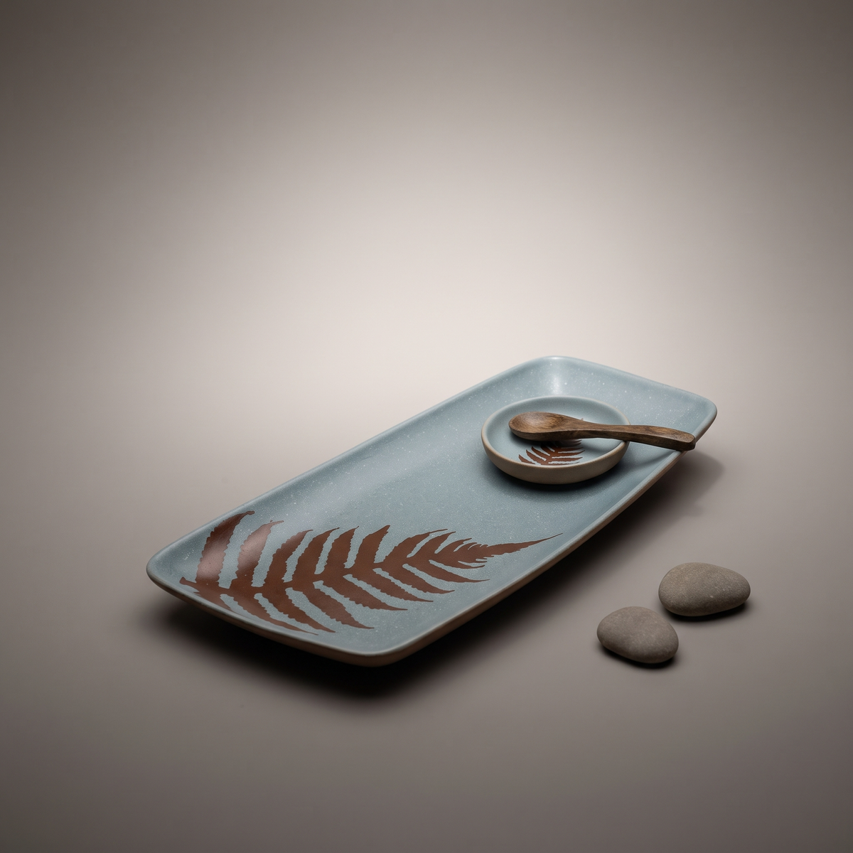 Dual Tone large rectangular platter (with dip bowl & spoon)