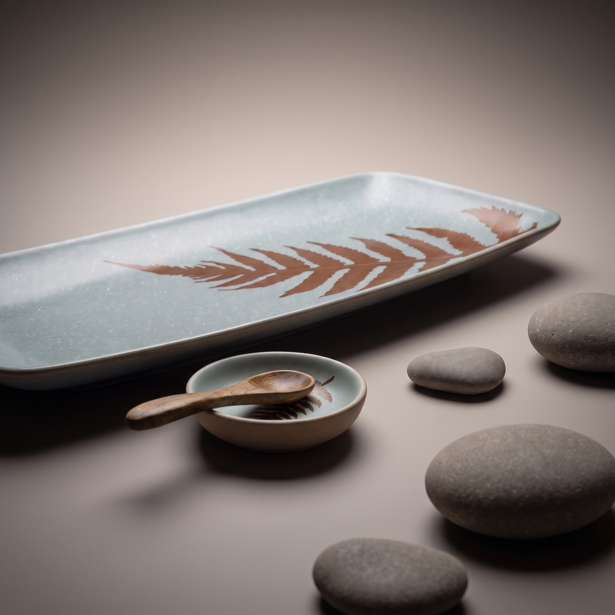 Dual Tone medium rectangular platter (with dip bowl & spoon)
