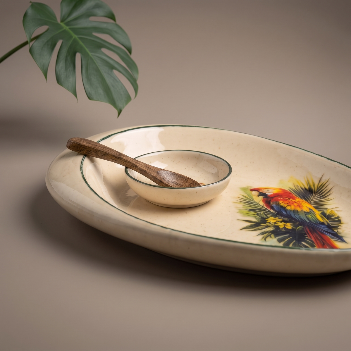 Tropical oval platter (with dip bowl and spoon)