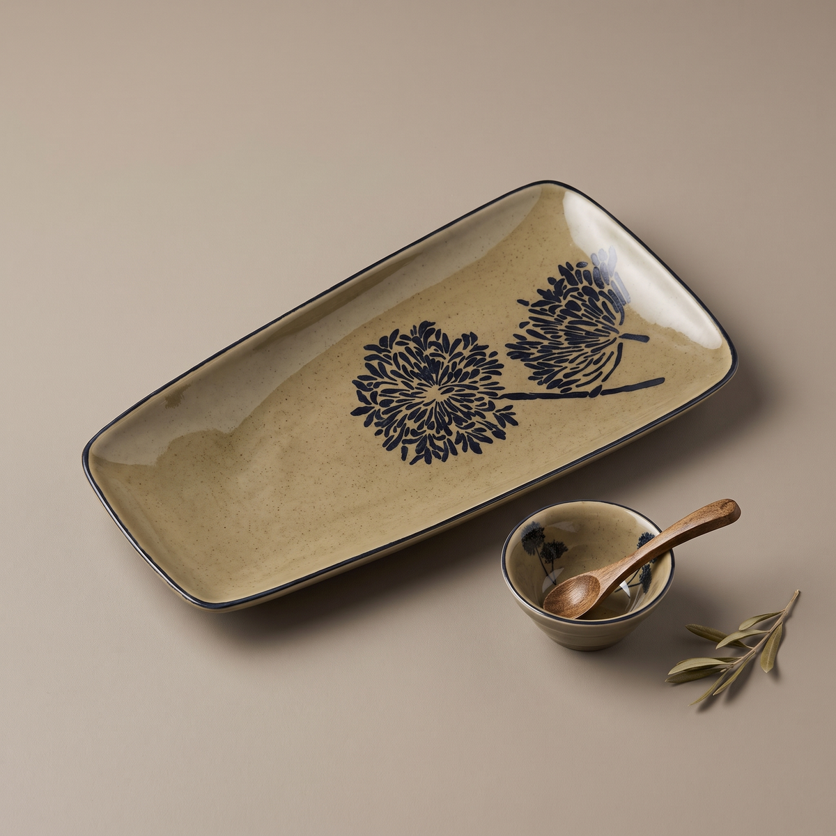 Olive & Dandelion medium rectangular platter (with dip bowl and spoon)