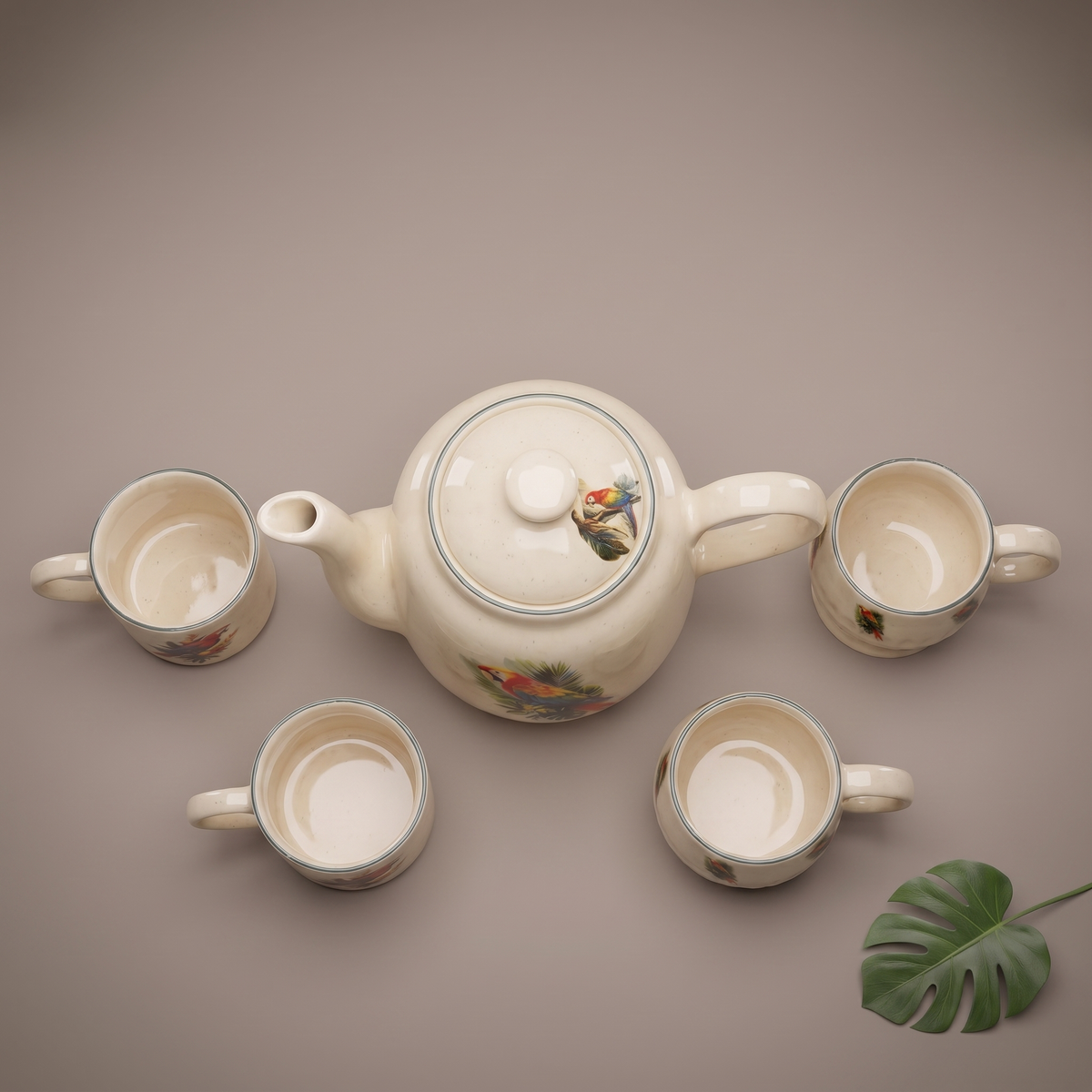 Tropical tea set (kettle, milk pot, cups set of 4)