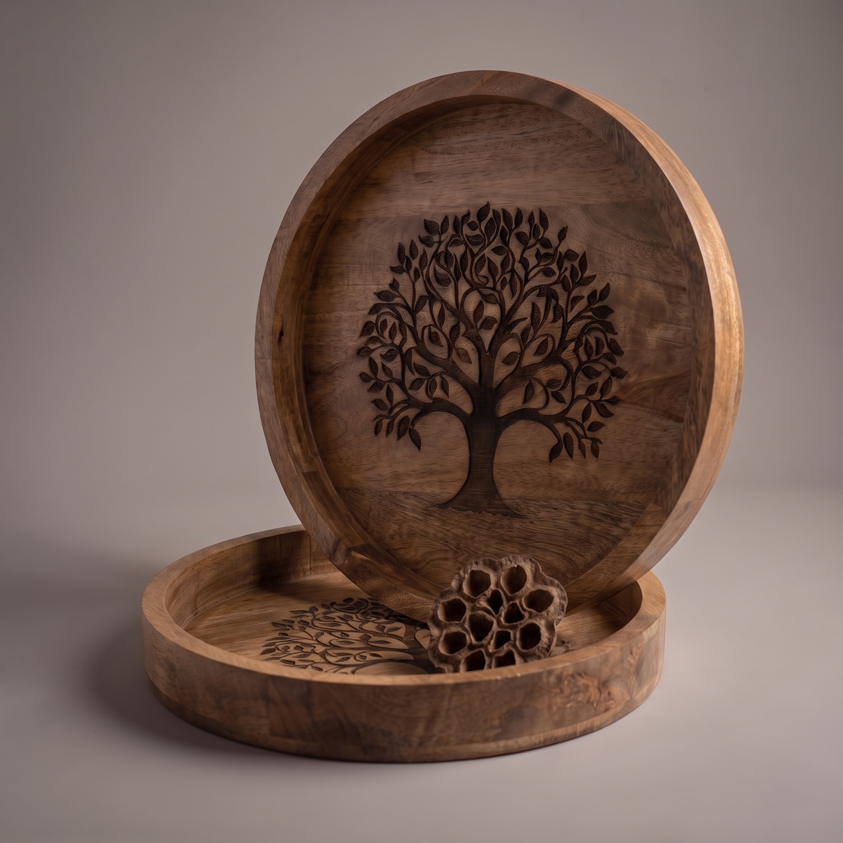 Black Tree of Life round trays (set of 2)