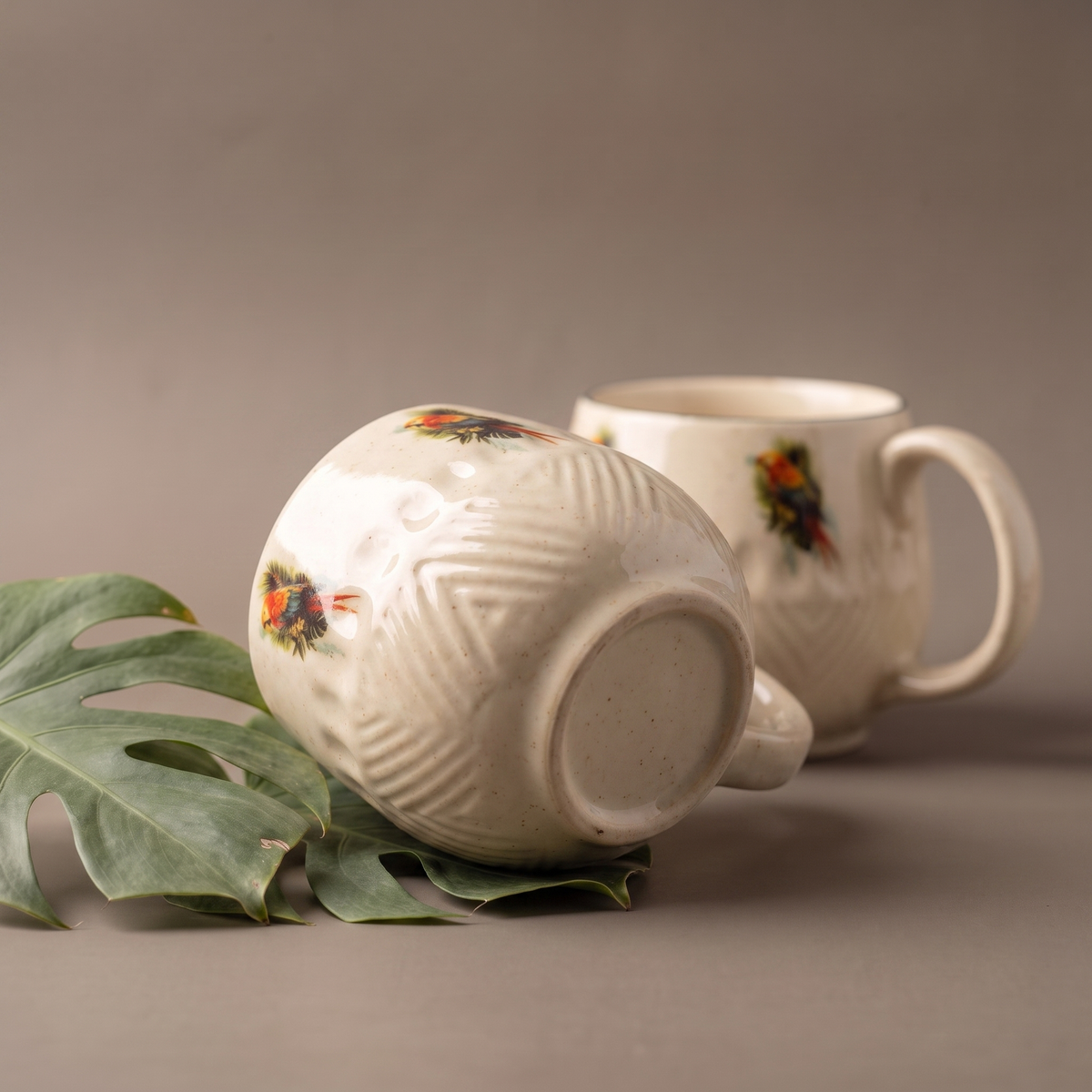 Tropical embossed coffee mugs (set of 2)
