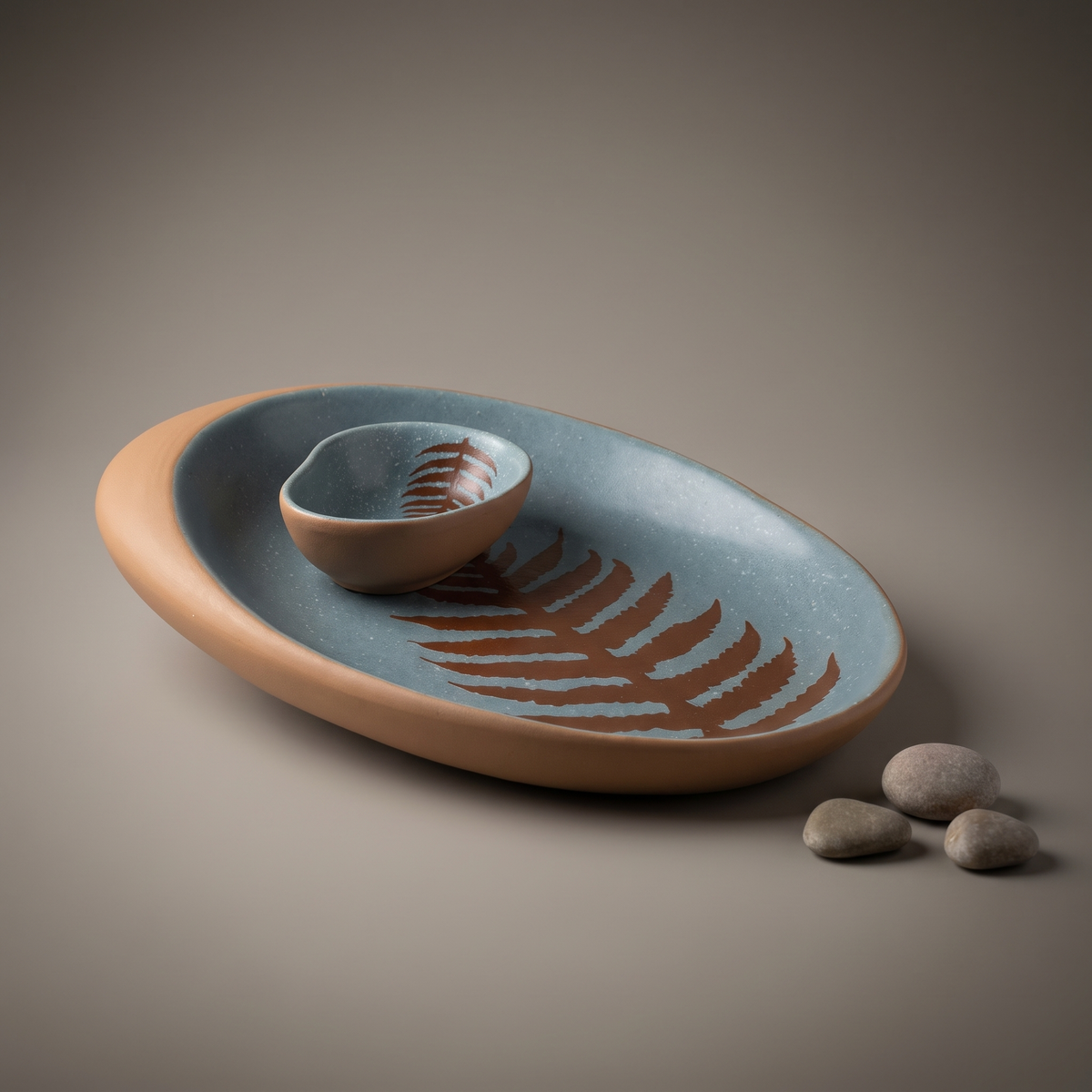 Dual Tone oval platter (with dip bowl & spoon)