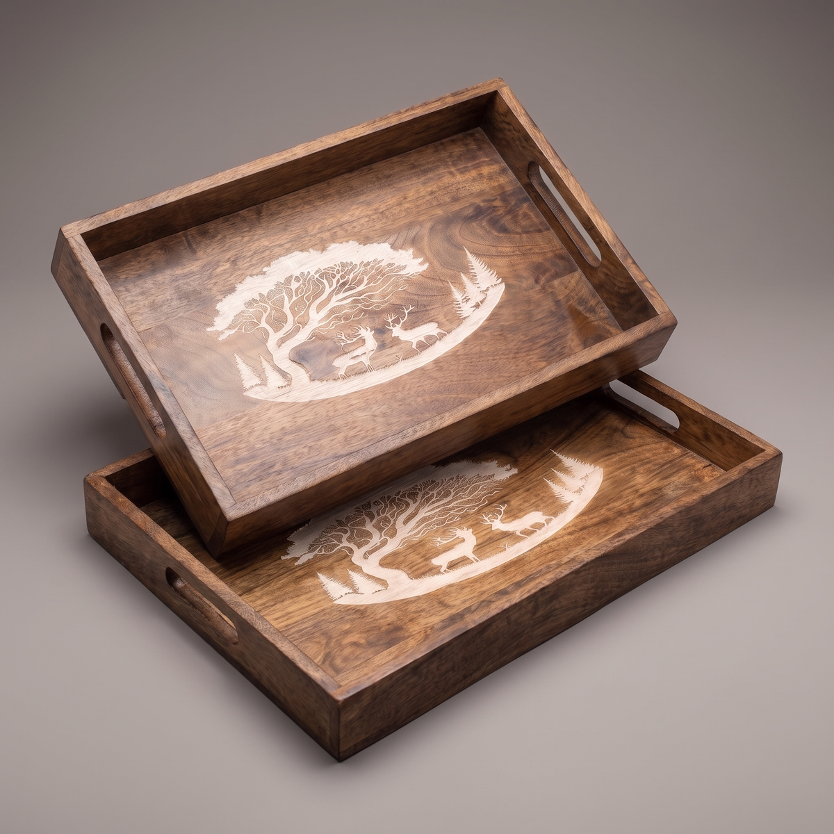 Forest Silhouette White rectangular trays (set of 2)