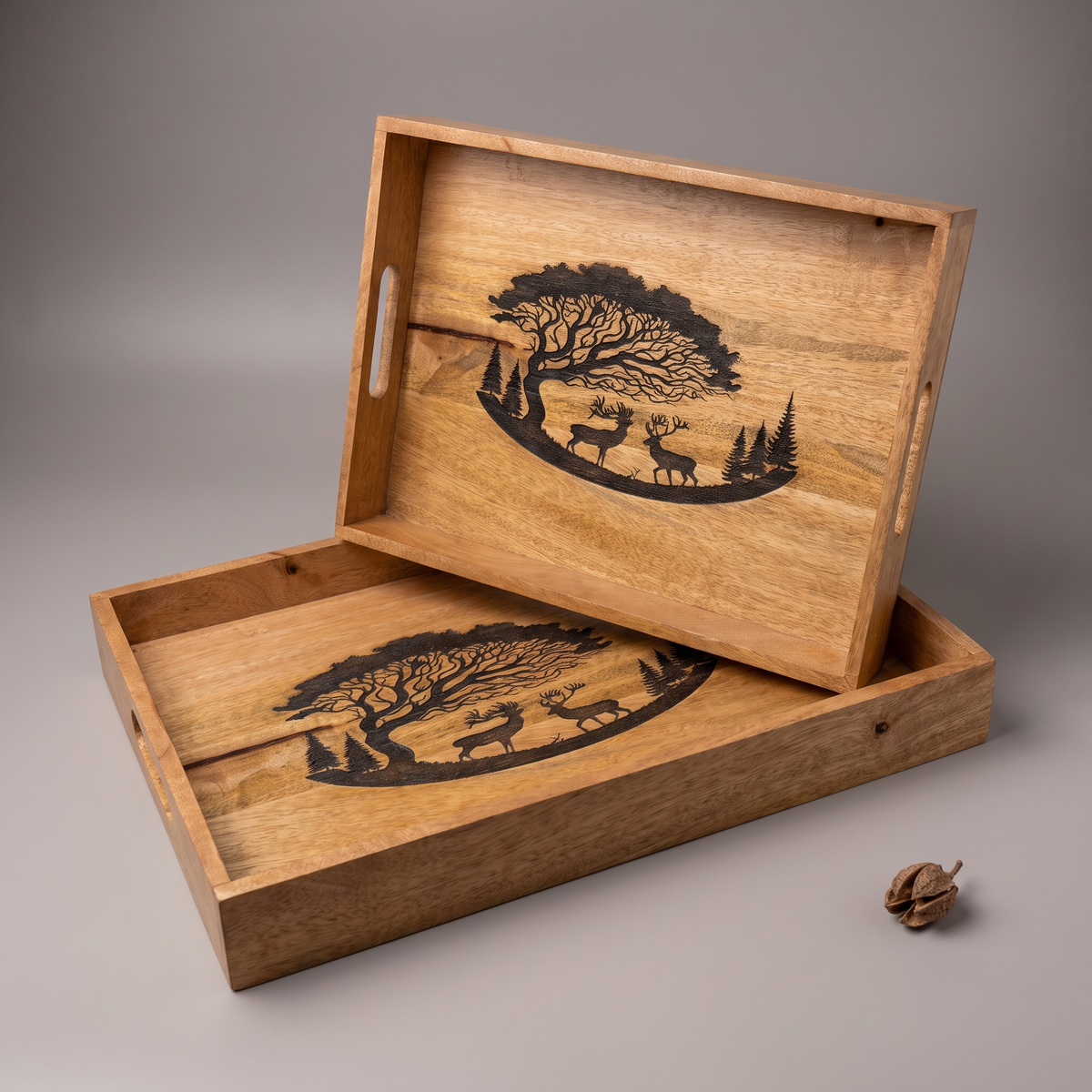 Forest Silhouette Black rectangular trays (set of 2)
