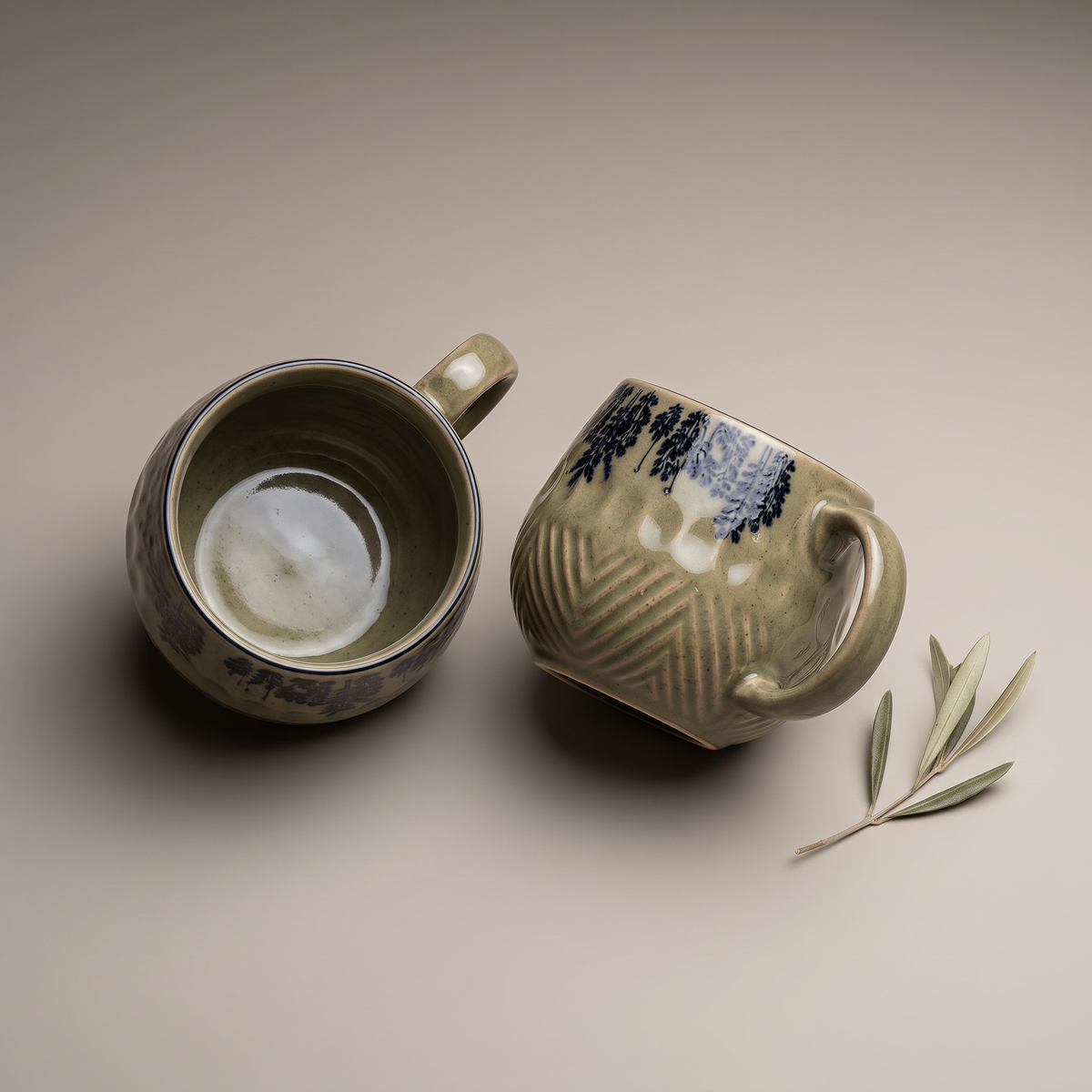 Olive & Dandelion embossed coffee mugs (set of 2)
