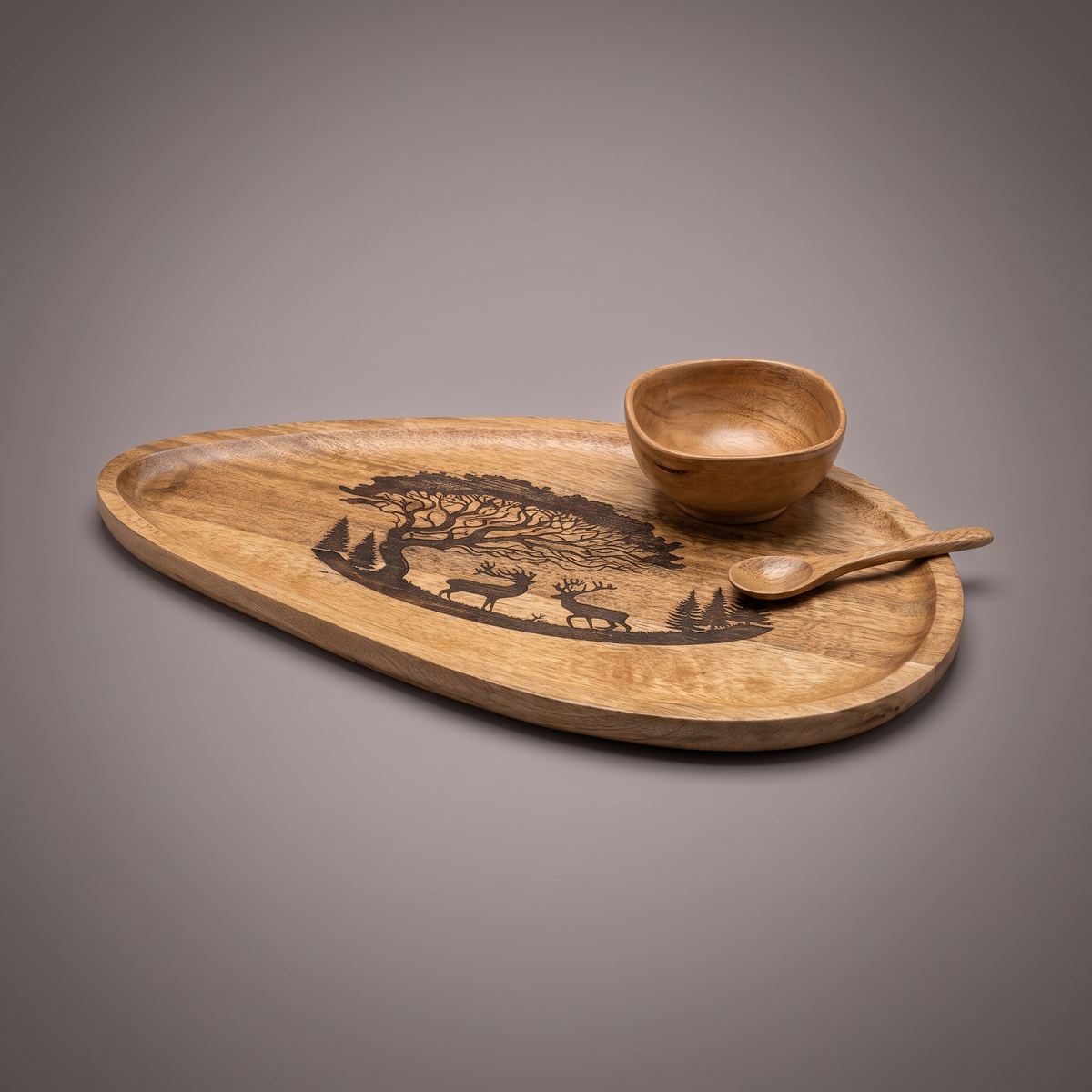 Forest Silhouette Black oval platter (with dip bowl & spoon)
