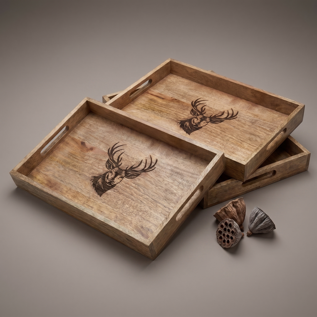 Black Reindeer rectangular trays (set of 2 sizes)