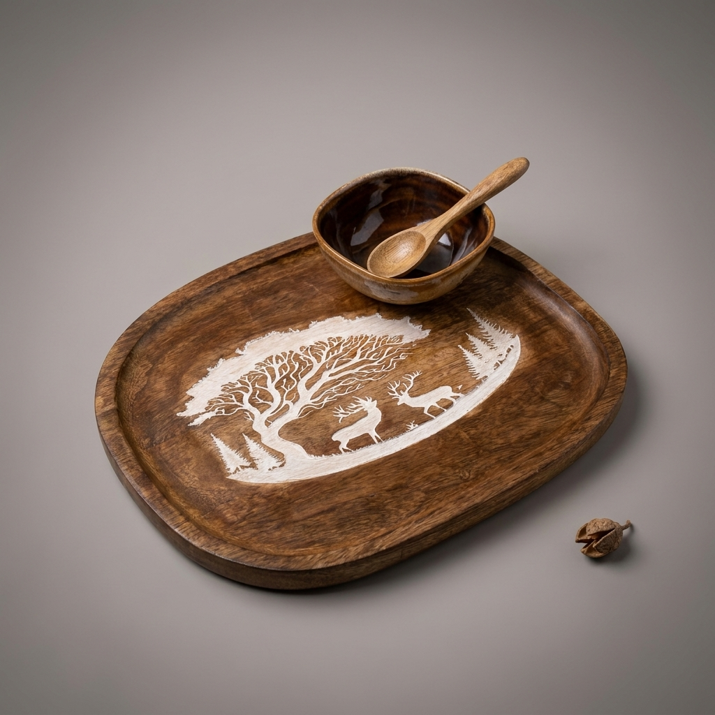 Forest Silhouette White square platter (with dip bowl and spoon)
