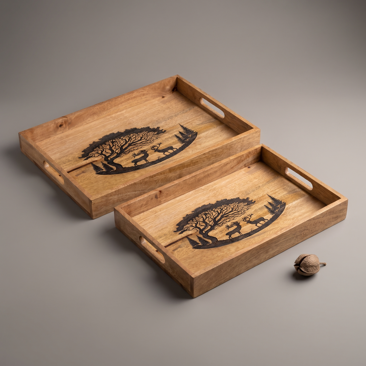 Forest Silhouette Black rectangular trays (set of 2)