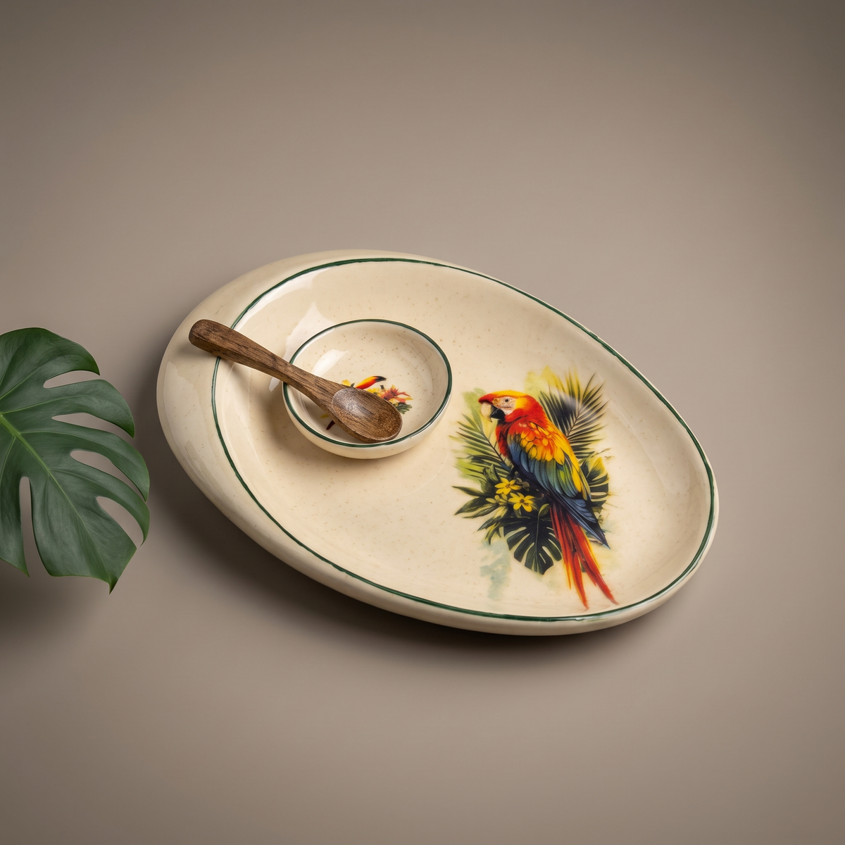 Tropical oval platter (with dip bowl and spoon)