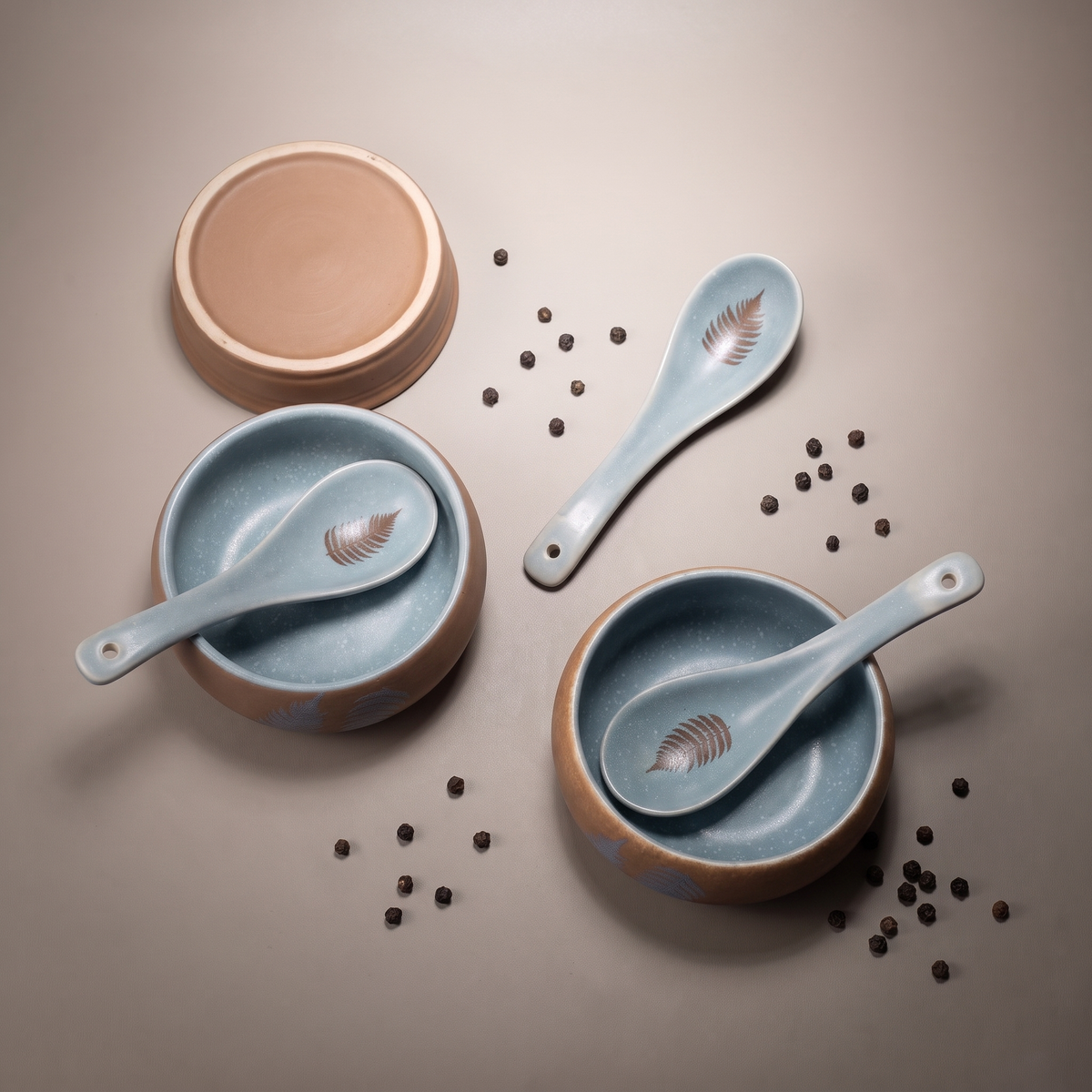 Dual Tone soup bowls with spoons (set of 4)