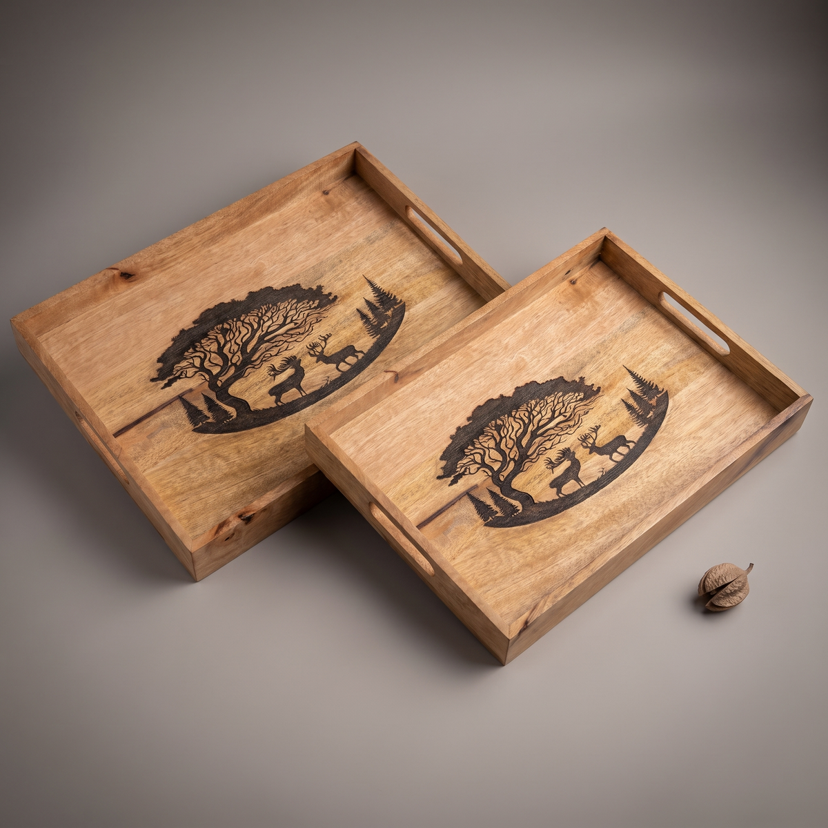 Forest Silhouette Black rectangular trays (set of 2)