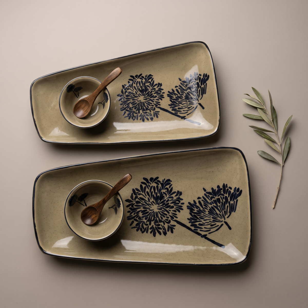 Olive & Dandelion medium rectangular platter (with dip bowl and spoon)