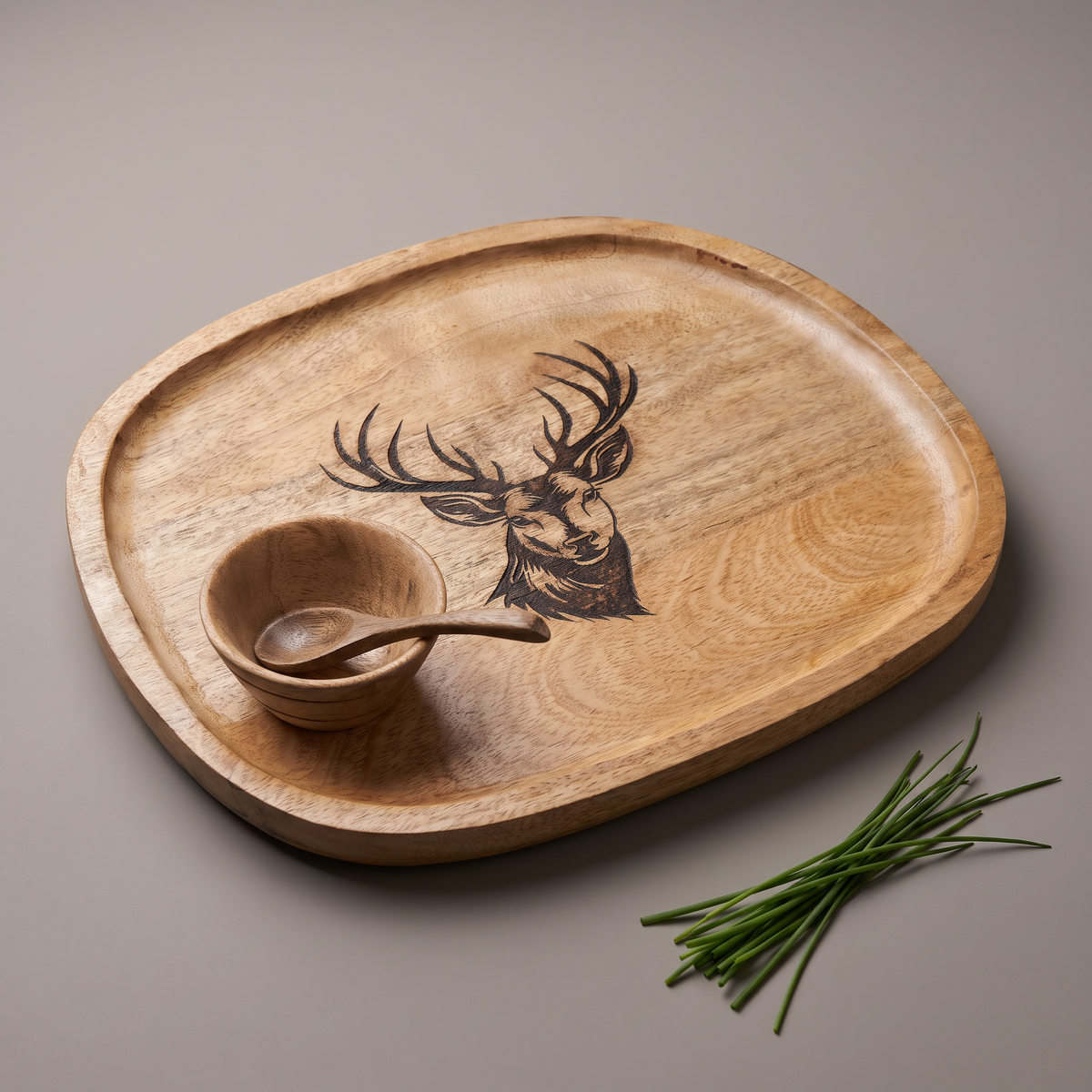 Black Reindeer square platter (with dip bowl and spoon)