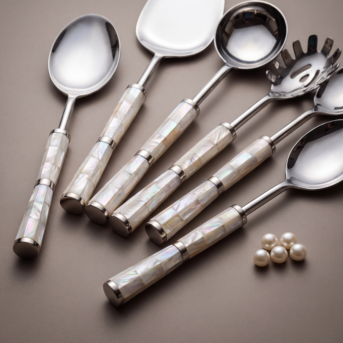 White mother-of-pearl serving set of 6