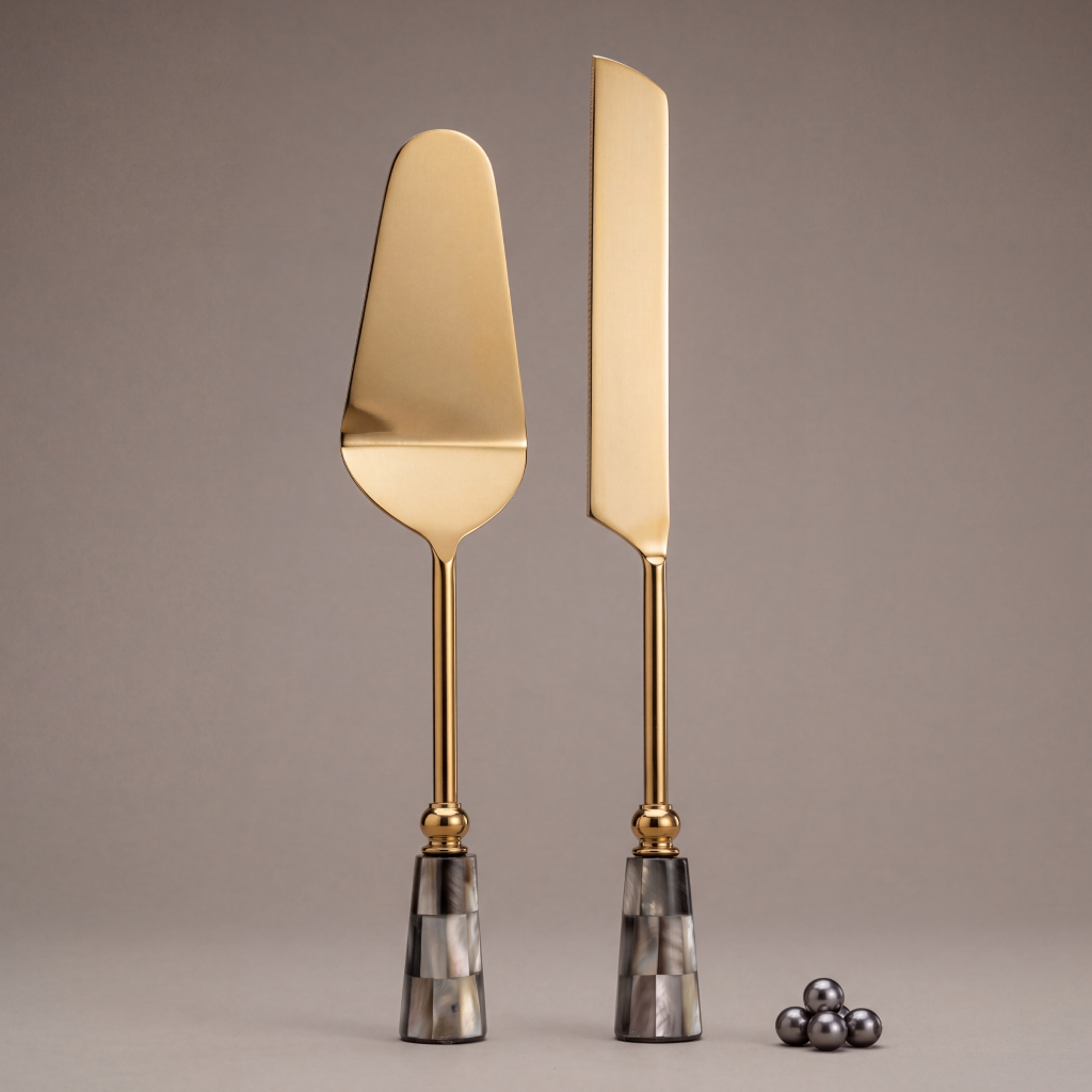 Black mother-of-pearl cake set of 2 (knife with cake lifting spatula)