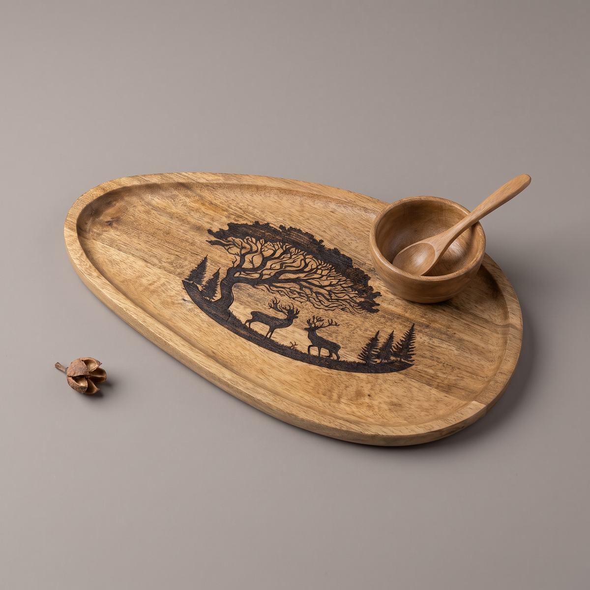 Forest Silhouette Black oval platter (with dip bowl & spoon)