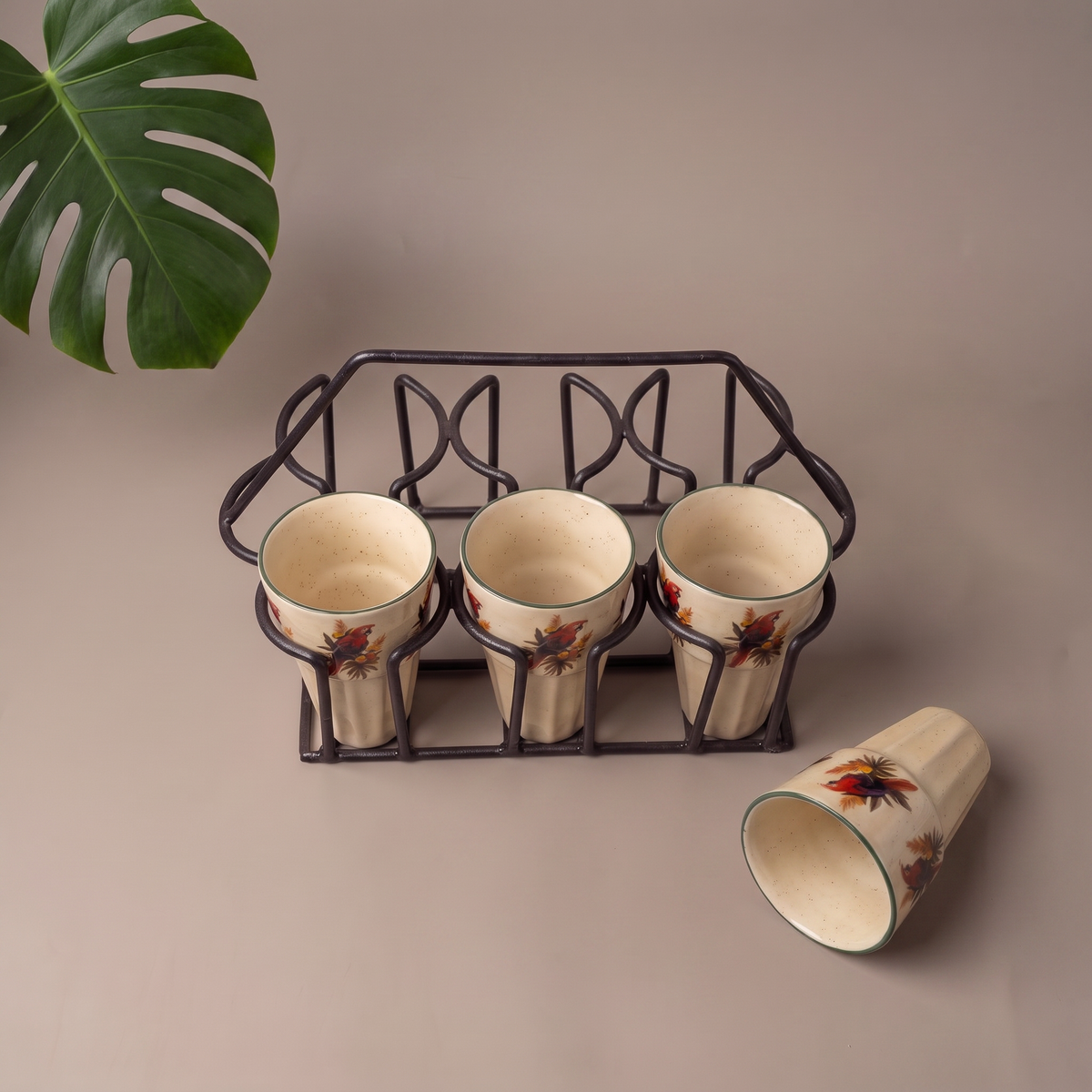 Tropical cutting chai glass set with stand (set of 6)
