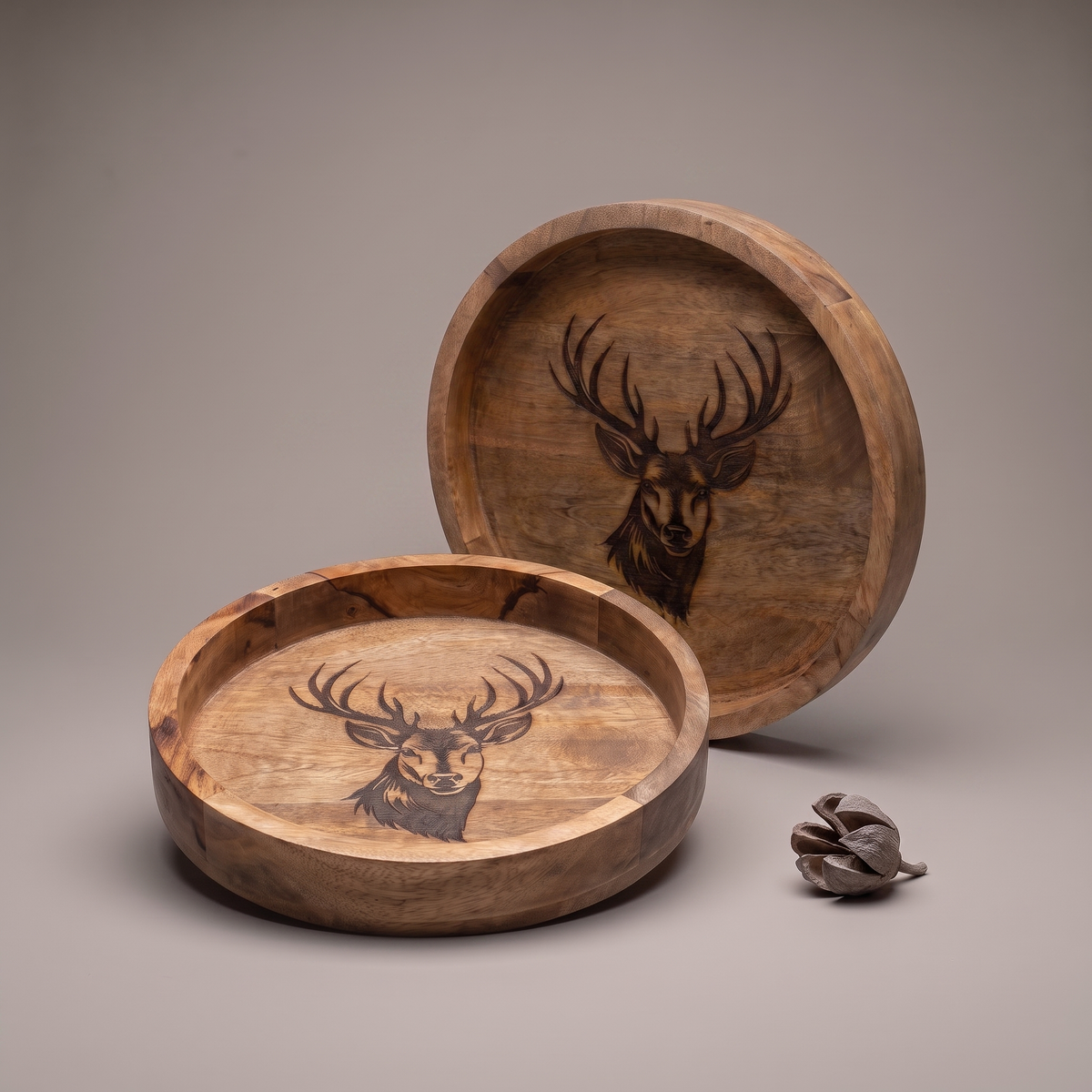 Black Reindeer circular trays (set of 2)