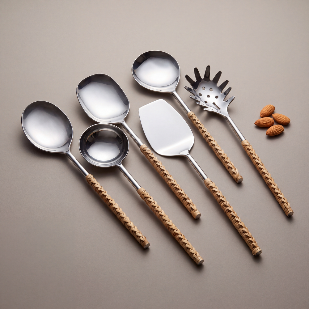 Rattan serving set of 6