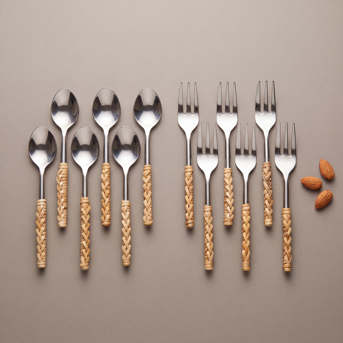 Rattan coffee spoons & cocktail forks (set of 12)