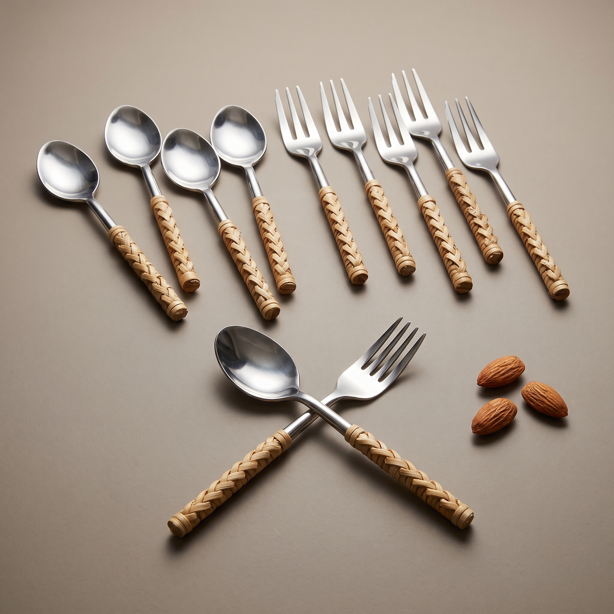 Rattan coffee spoons & cocktail forks (set of 12)