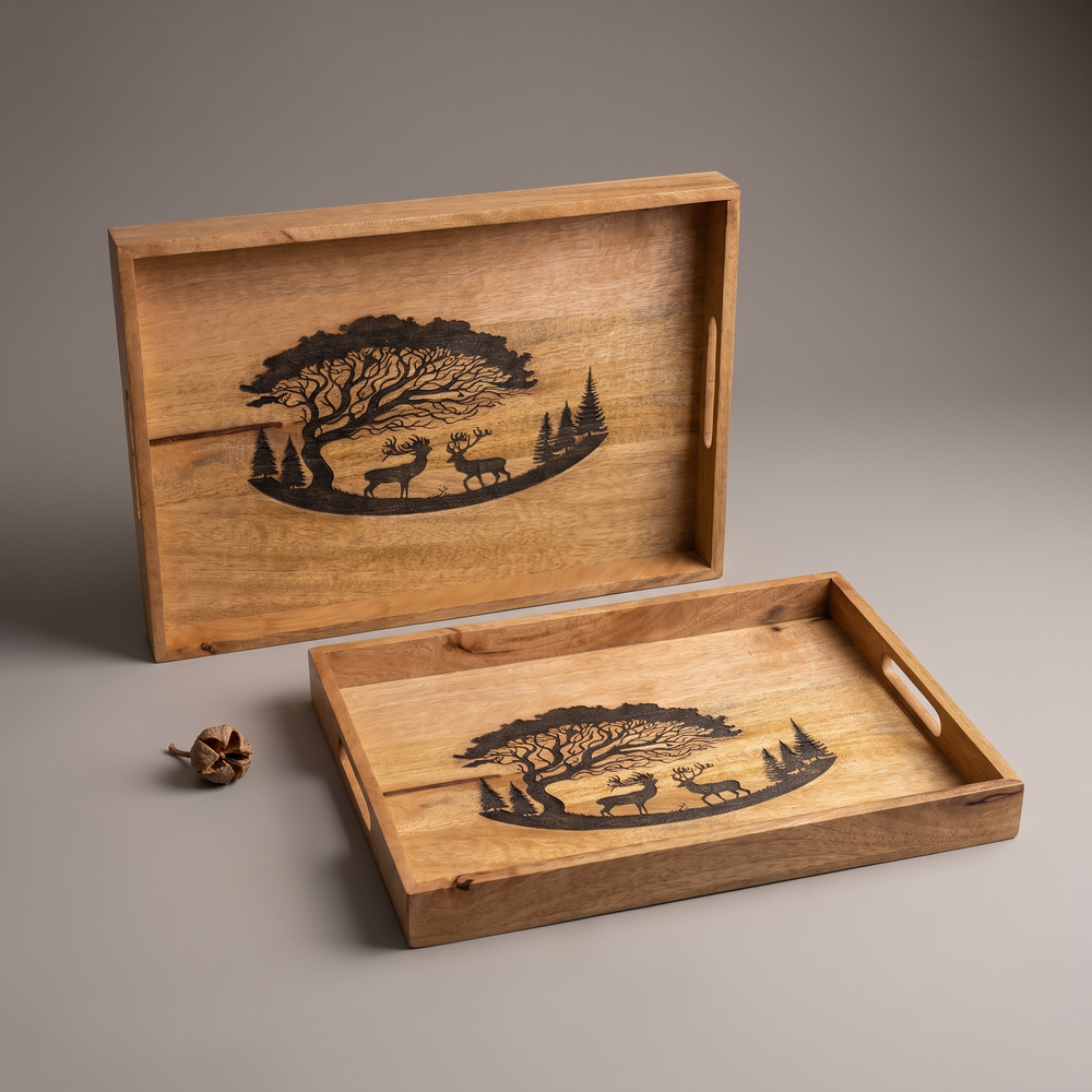 Forest Silhouette Black rectangular trays (set of 2)