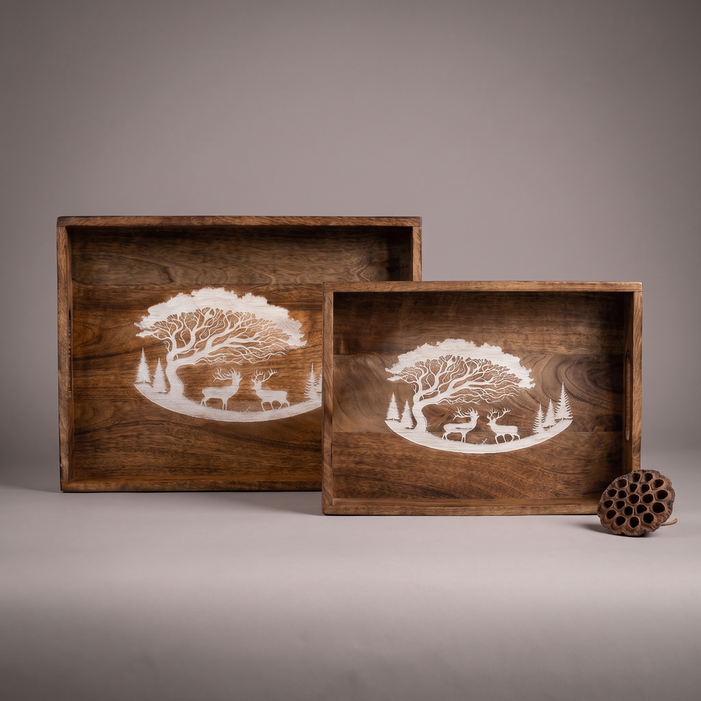 Forest Silhouette White rectangular trays (set of 2)