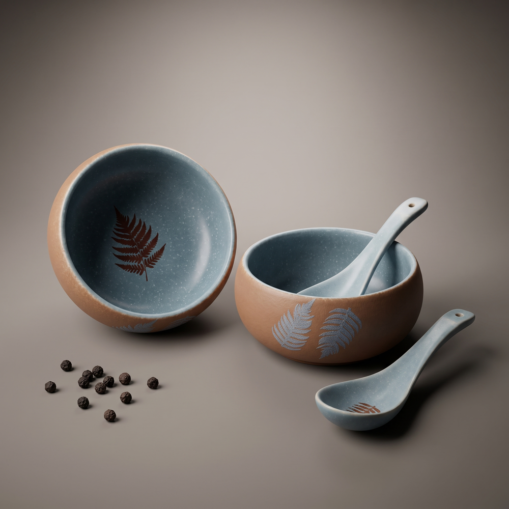 Dual Tone soup bowls with spoons (set of 4)