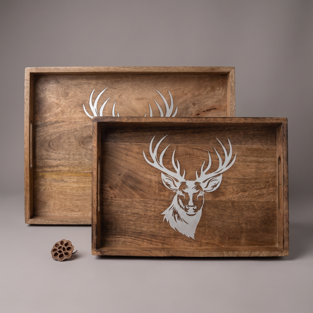 White Reindeer rectangular trays (set of 2 sizes)