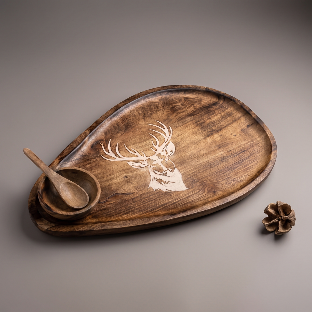 White Reindeer oval platter (with dip bowl and spoon)