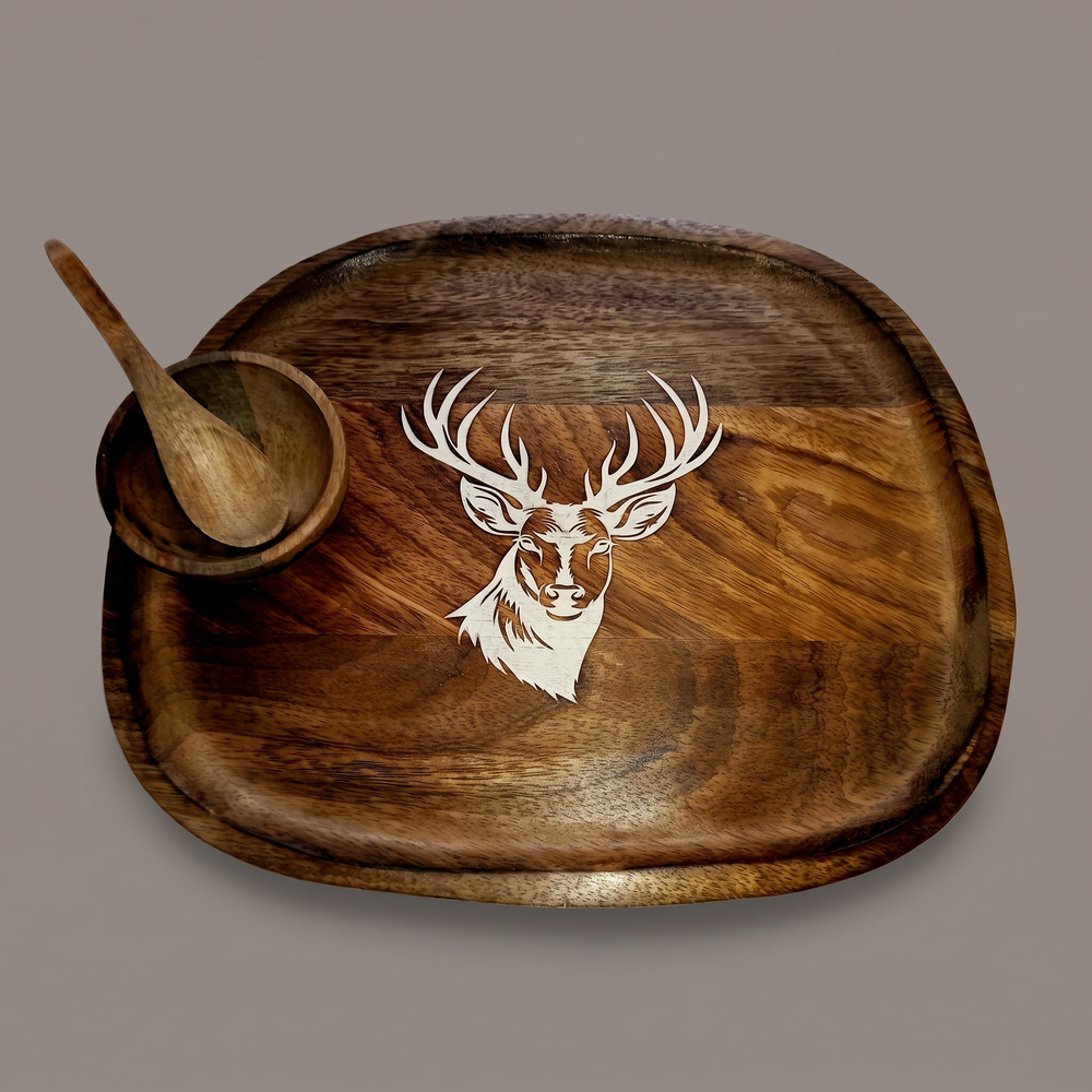 White Reindeer square platter (with dip bowl and spoon)