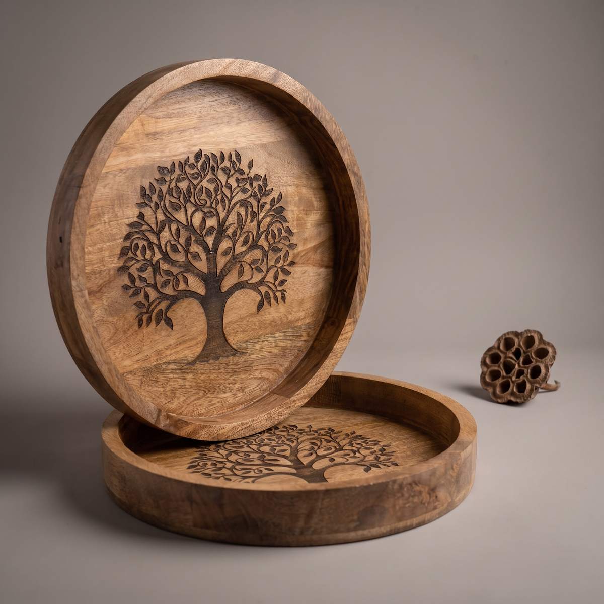 Black Tree of Life round trays (set of 2)