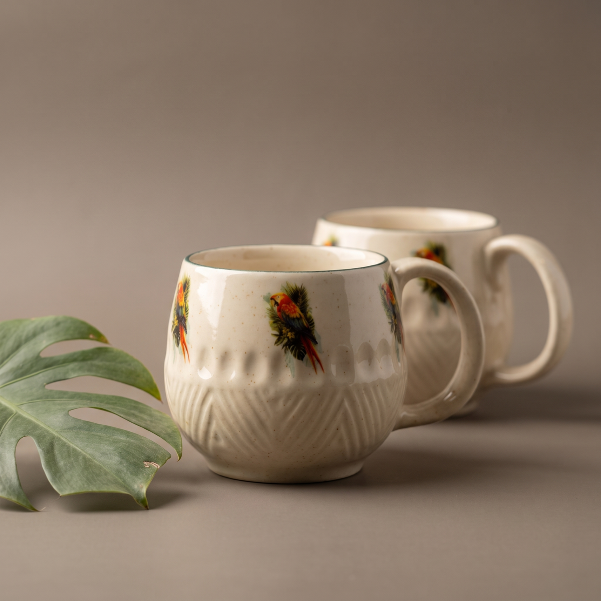 Tropical embossed coffee mugs (set of 2)