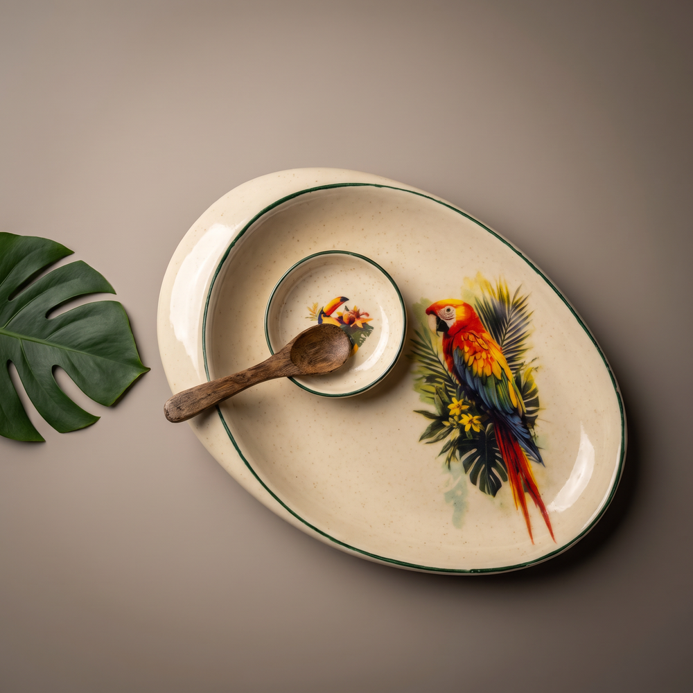 Tropical oval platter (with dip bowl and spoon)