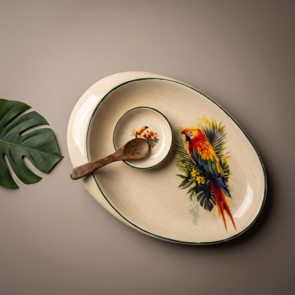 Tropical oval platter (with dip bowl and spoon)